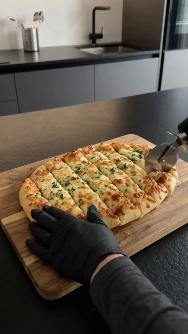 Cheesy Garlic Herb Flatbread Strips – ready to serve