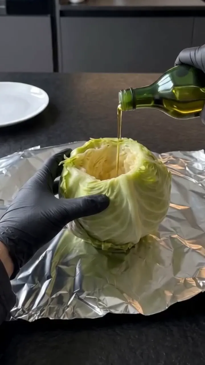 Slow Roasted Whole Cabbage with Garlic Butter Sauce – preparation
