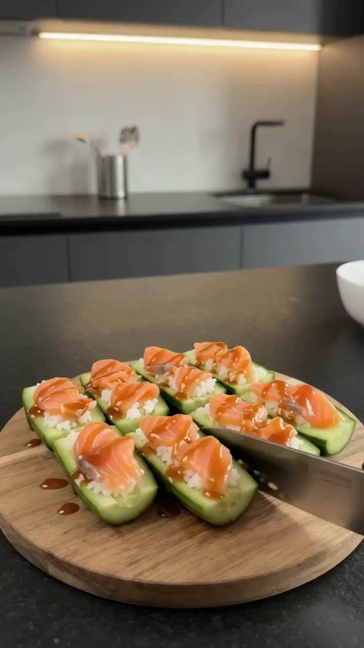 Smoked Salmon Cucumber Sushi Boats