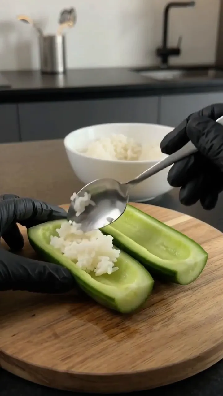 Smoked Salmon Cucumber Sushi Boats – step 1