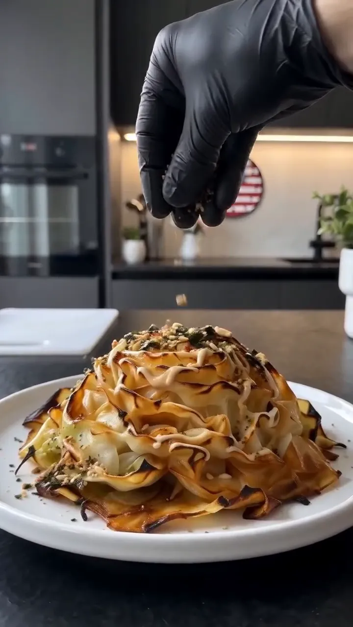 Miso Glazed Roasted Cabbage Flowers with Miso Tahini