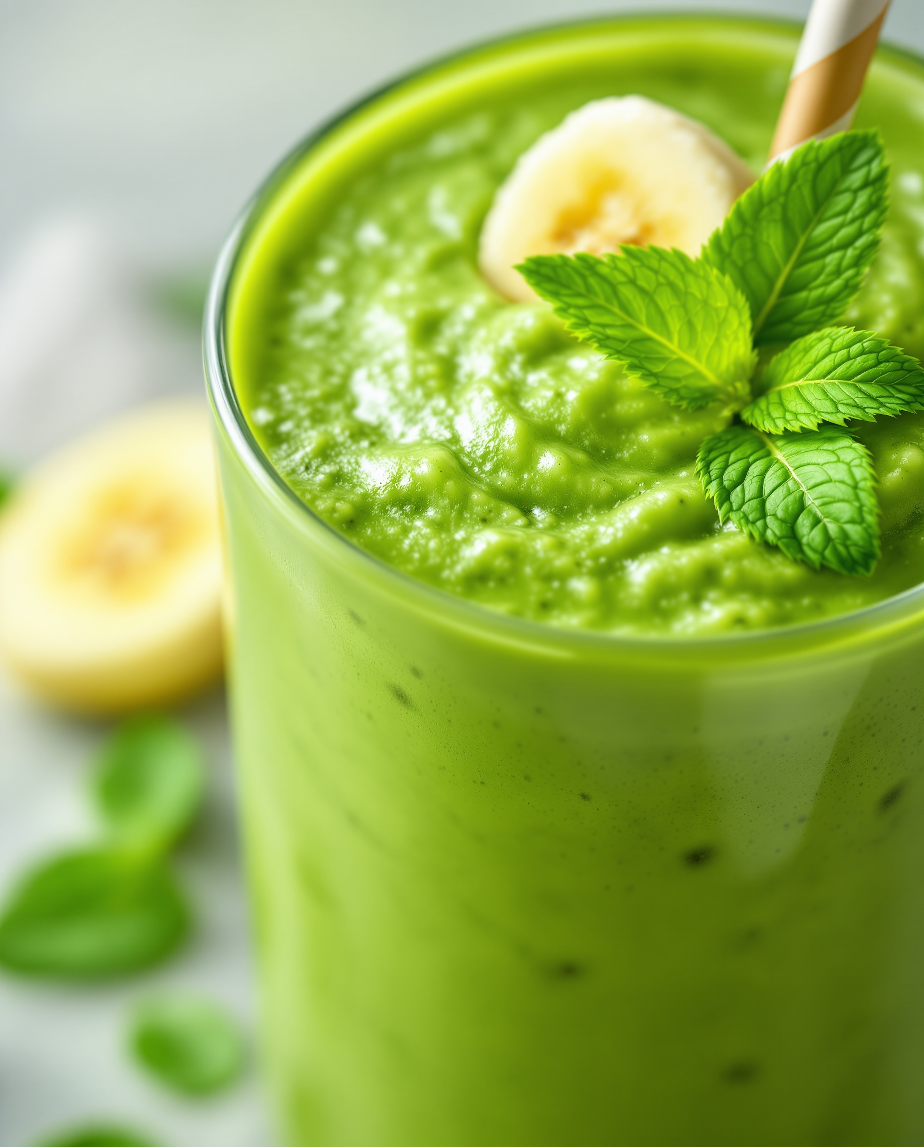 Close-up of creamy green blood sugar smoothie
