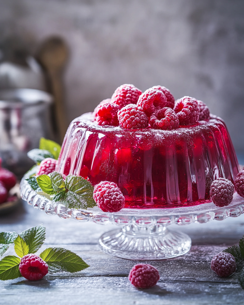 Close-up of raspberry jello texture
