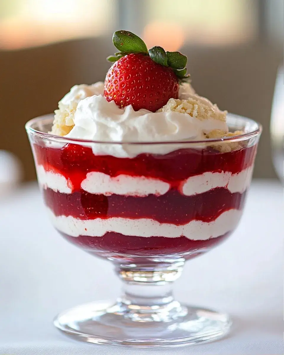 Close-up of a slice of Strawberry Jello Cake
